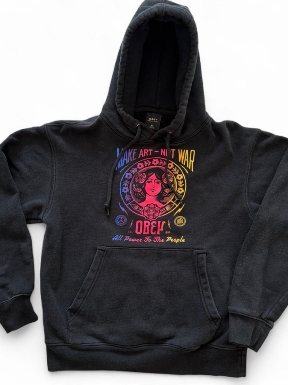 Obey Black Hoodie with Multicolor 'Make Art Not War' Graphic